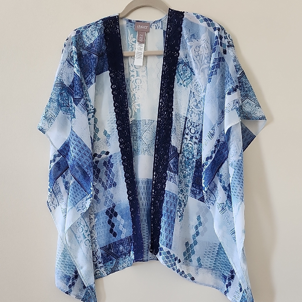 Chico's Indigo and White Print Ruana Kimono